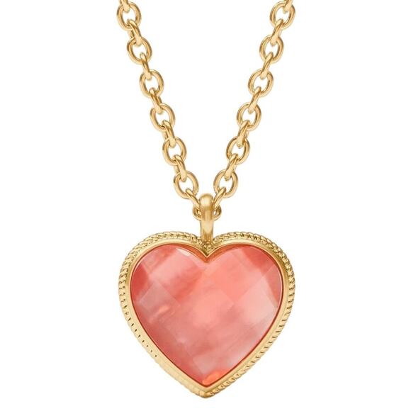 JULIE VOS Women’s 24K Gold Plated Irisdecent Blush Pink Heart Pendant Necklace - Picture 1 of 16